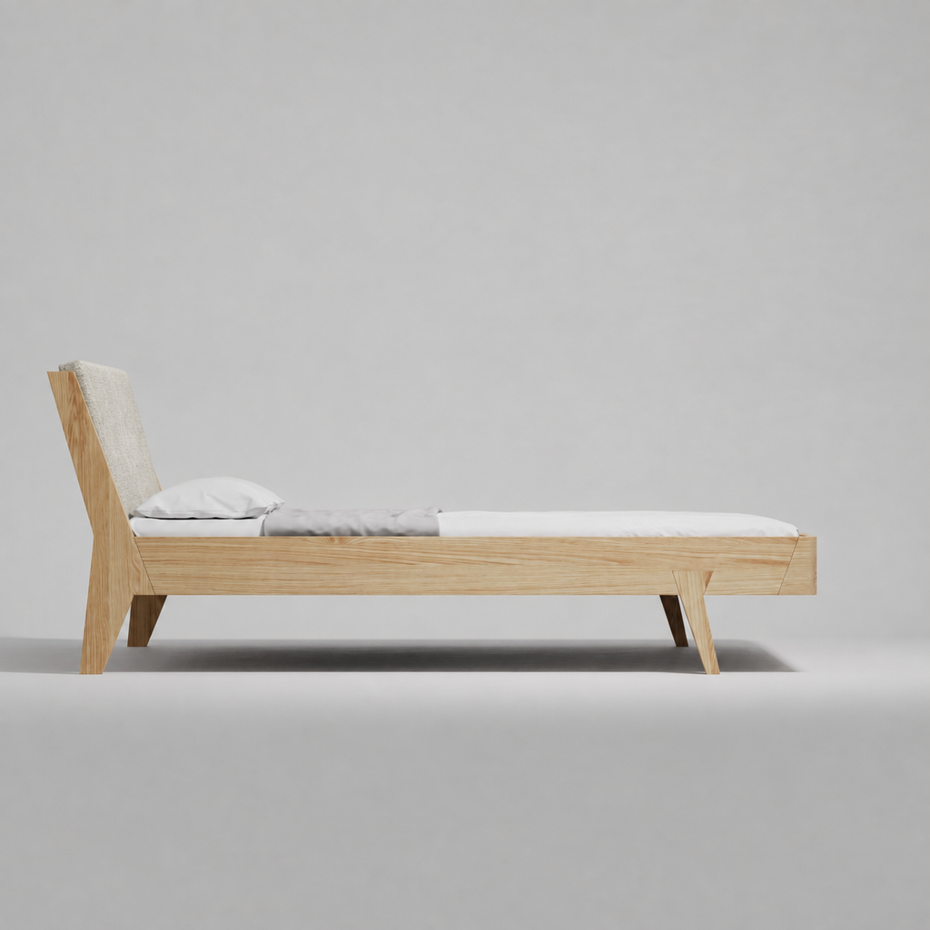 ASPECT Wooden Bed with Double Upholstered Headboard