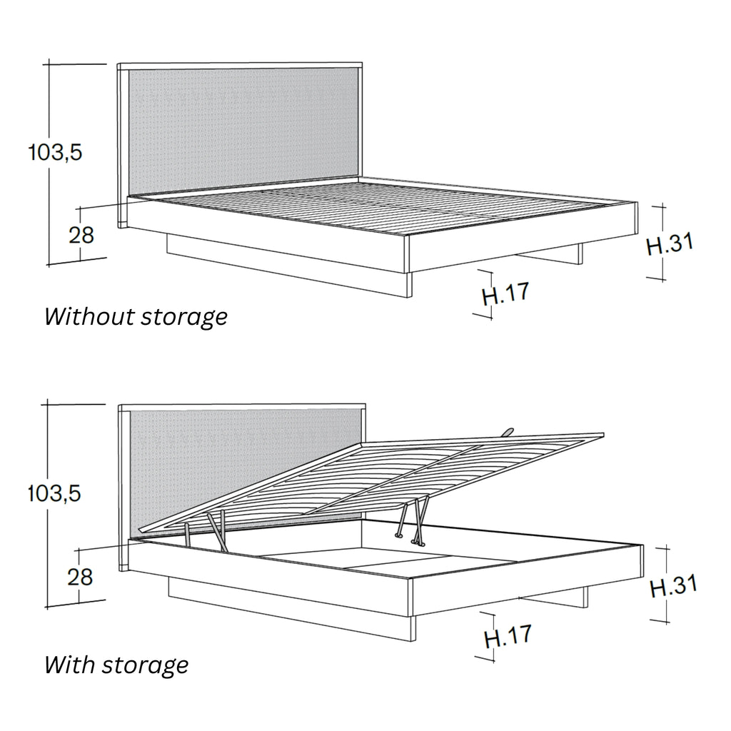 AWASE Wooden Bed with Woven Headboard