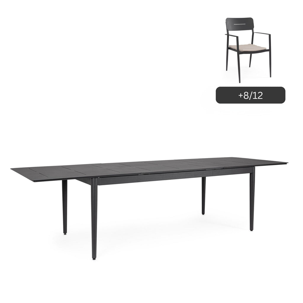 NEBULA Extendable Outdoor Table Set in Anthracite Aluminium - Bizzotto | Milola